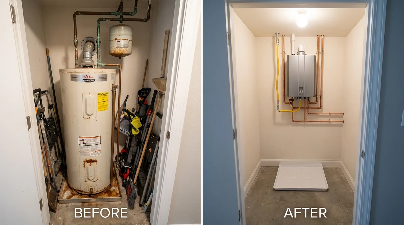 Tank water heater versus wall-mounted tankless unit comparison for Cuba, MO homeowners